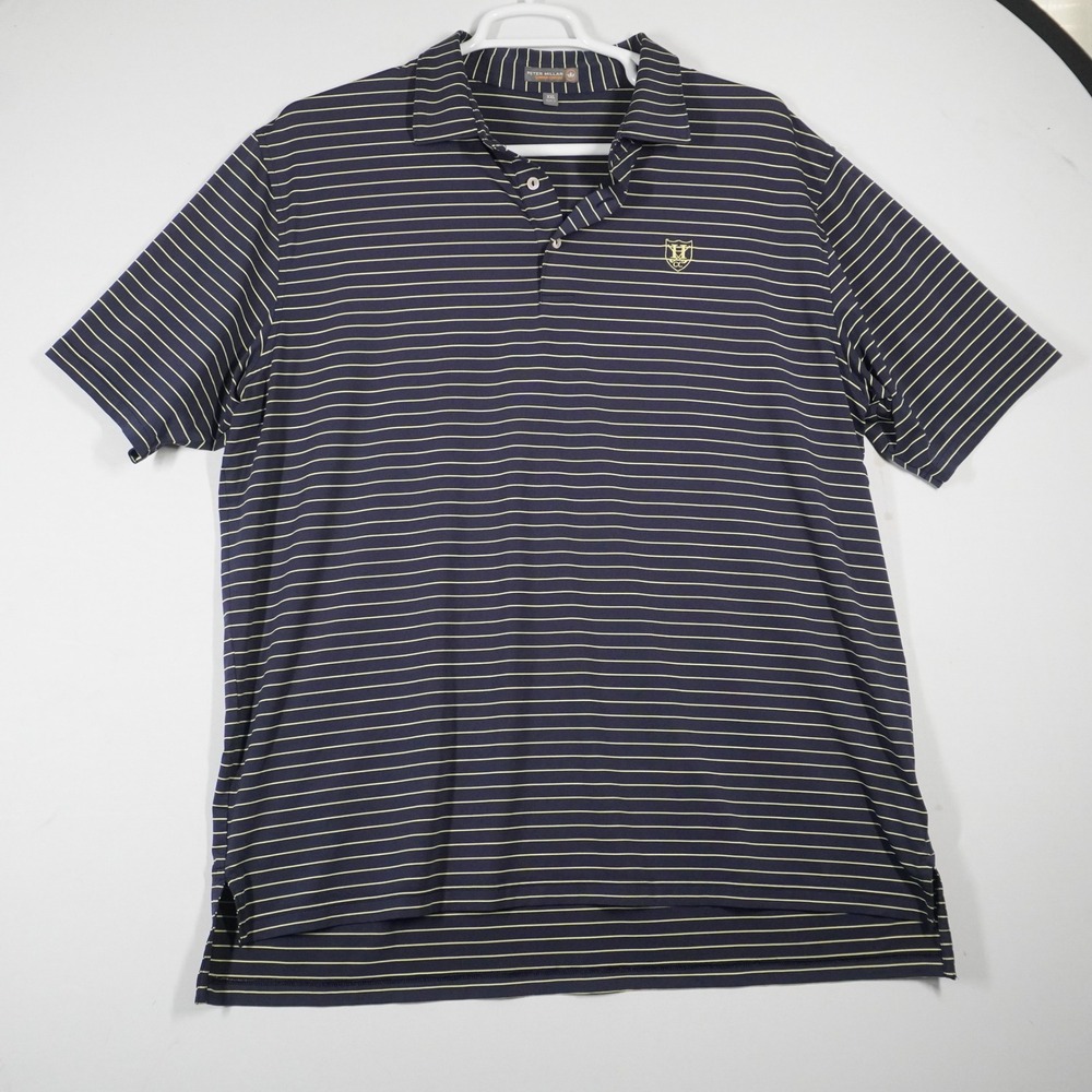 Peter Millar Polo Shirt Mens XXL Navy Blue Striped Summer Comfort Golf Top
